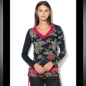Desigual long sleeve floral drop waist top